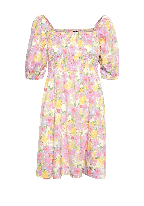 Vero Moda Emma Floral Smock Mini Dress, Pastel Multi Chic Tropical Mini Dress