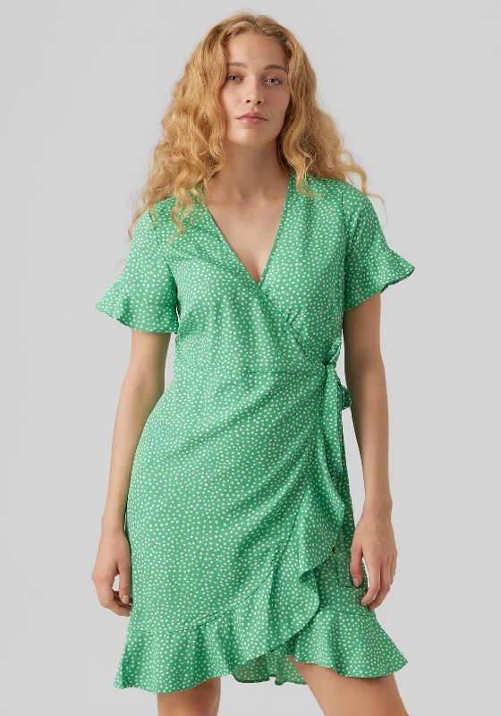 Vero Moda Polka Dot Wrap Mini Dress, Bright Green Elegant Lace Mini Dress