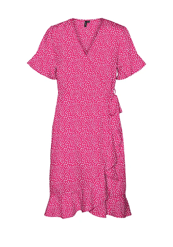 Vero Moda Polka Dot Wrap Mini Dress, Pink Yarrow Stylish Sweetheart Mini Dress