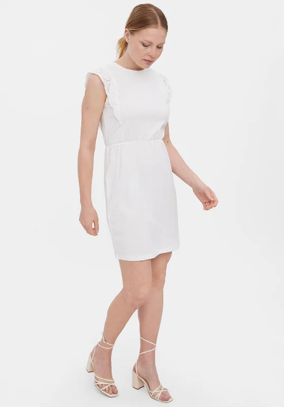 Vero Moda Holly Lace Sleeve Mini Dress, Snow White Comfortable Boho Mini Dress