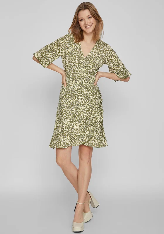 Vila Ditsy Floral Wrap Mini Dress, Calliste Green Classic Floral Print Mini Dress