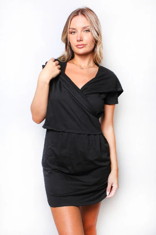 Women's Short Sleeve Solid Hooded Mini Dress Cozy Ribbed Mini Dress