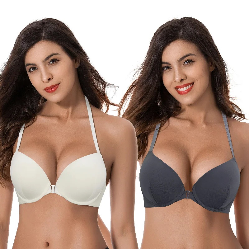 Women's Push Up Add 1 and a half Cup Underwire Halter Front Close Bras Supportive Sports Bra Women's Push Up Add 1 and a half Cup Underwire Halter Front Close Bras Supportive Sports Bra