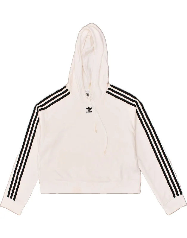 ADIDAS Womens Crop Hoodie Jumper UK 10 Small White Cotton Hoodie with Crew Neck Simple Timeless