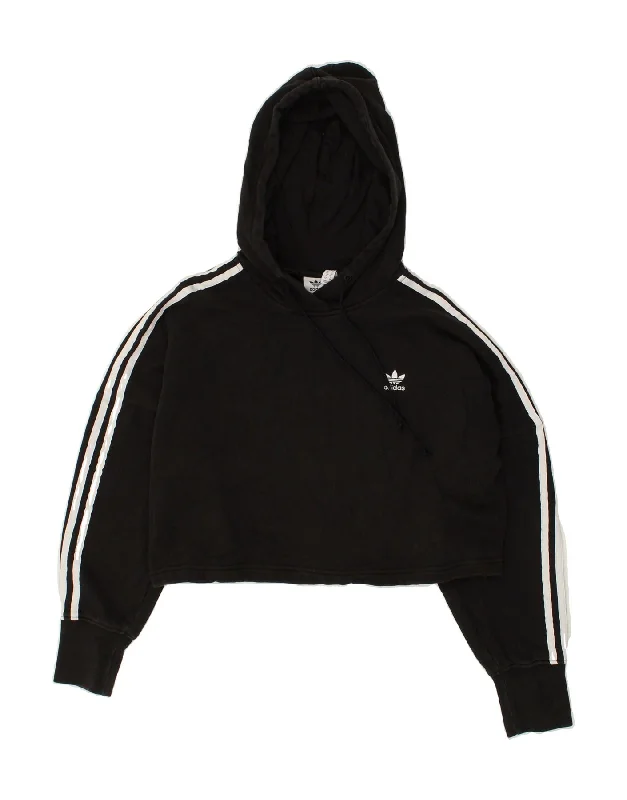 ADIDAS Womens Crop Oversized Hoodie Jumper UK 6 XS  Black Hoodie with Raglan Sleeves Sporty Comfortable