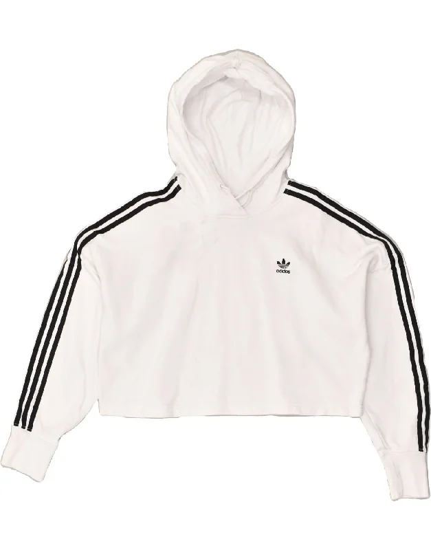 ADIDAS Womens Crop Oversized Hoodie Jumper UK 6 XS  White Cotton Hoodie Dress Longline Feminine