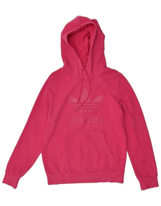 ADIDAS Womens Graphic Hoodie Jumper UK 12 Medium  Pink Cotton Hoodie with High-Low Hem Asymmetrical Trendy