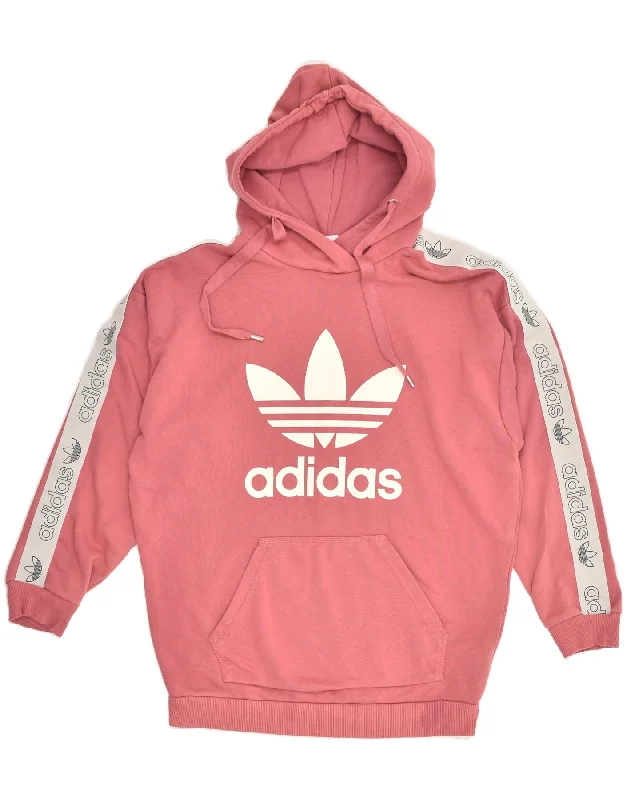 ADIDAS Womens Graphic Hoodie Jumper UK 12 Medium Pink Cotton Hoodie with Pattern Geometric Abstract