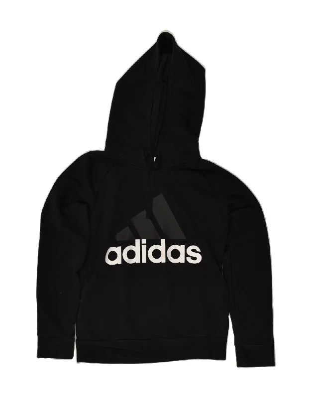 ADIDAS Womens Graphic Hoodie Jumper UK 14 Medium Black Hoodie with Set-In Sleeves Structured Classic