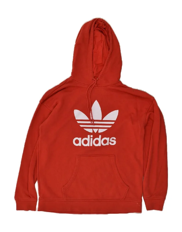 ADIDAS Womens Graphic Hoodie Jumper UK 14 Medium  Red Cotton Hoodie with Tie-Dye Psychedelic Retro