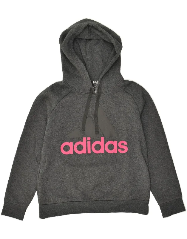 ADIDAS Womens Graphic Hoodie Jumper UK 16/18 Large Grey Cotton Hoodie with Lining Warm Insulated