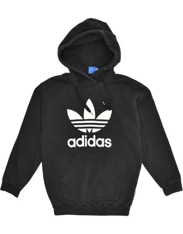 ADIDAS Womens Graphic Hoodie Jumper UK 8 Small  Black Cotton Hoodie with Snap Buttons Easy Quick