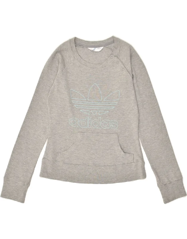 ADIDAS Womens Graphic Sweatshirt Jumper IT 44 Medium Grey Cotton Hoodie with Cuffed Sleeves Snug Secure