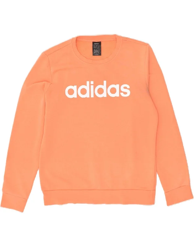 ADIDAS Womens Graphic Sweatshirt Jumper UK 12-14 Medium Orange Cotton Hoodie with Embroidery Detailed Premium