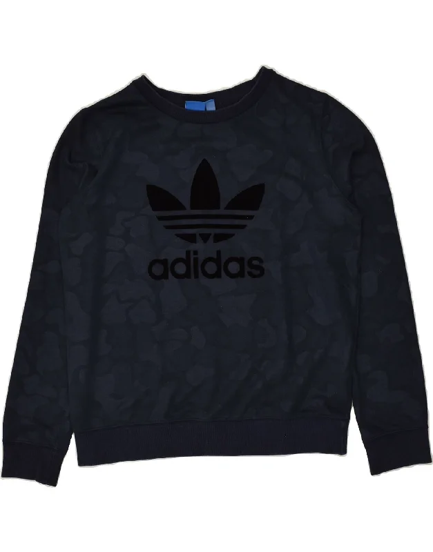 ADIDAS Womens Graphic Sweatshirt Jumper UK 12 Medium Navy Blue Cotton Hoodie Sweatshirt Pullover