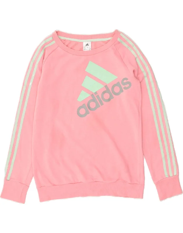 ADIDAS Womens Graphic Sweatshirt Jumper UK 8/10 Small Pink Cotton Hoodie with Fur Luxurious Winter