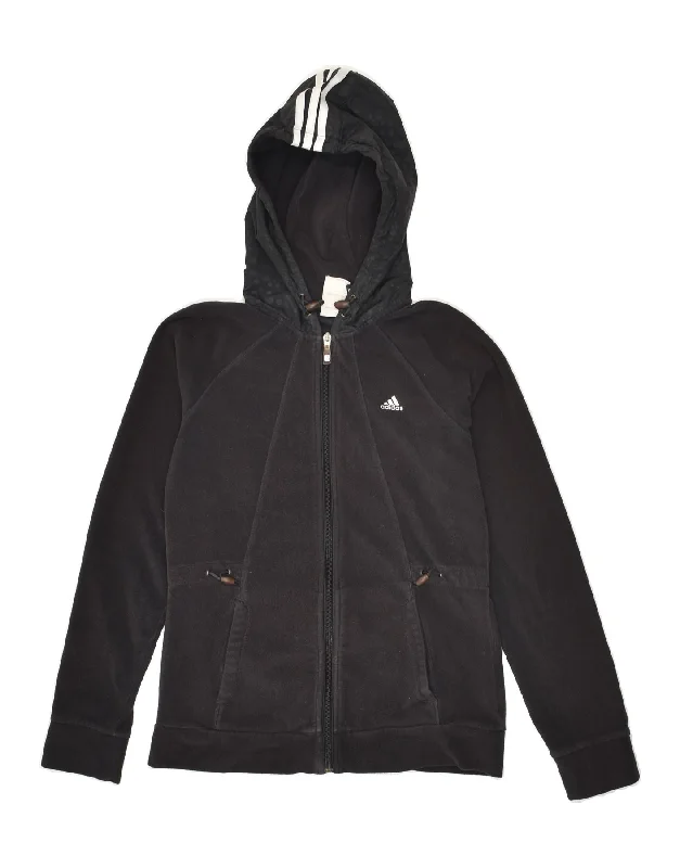 ADIDAS Womens Hooded Fleece Jumper UK 8 Small Black Polyester Hoodie with Reflective Safety Nightwear