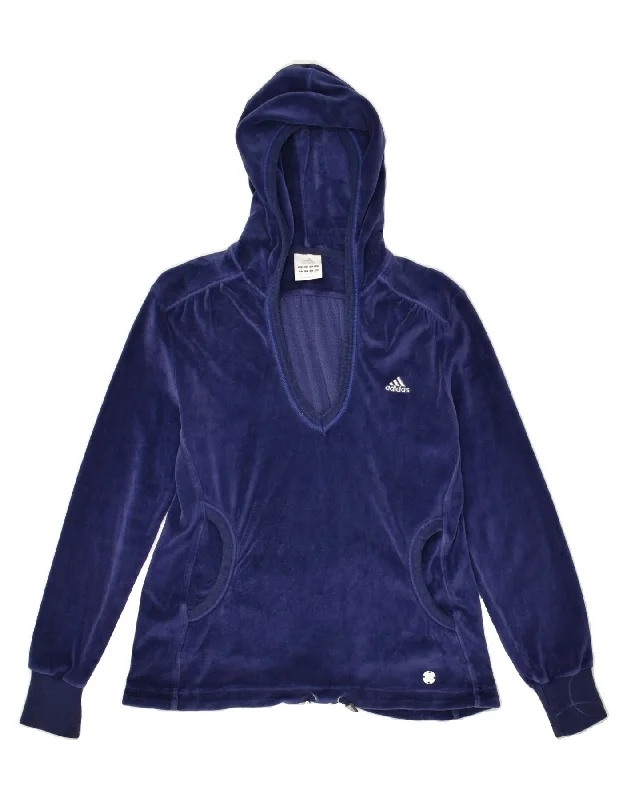 ADIDAS Womens Hoodie Jumper EU 38 Medium Blue Cotton Hoodie with Mock Neck Collared Structured