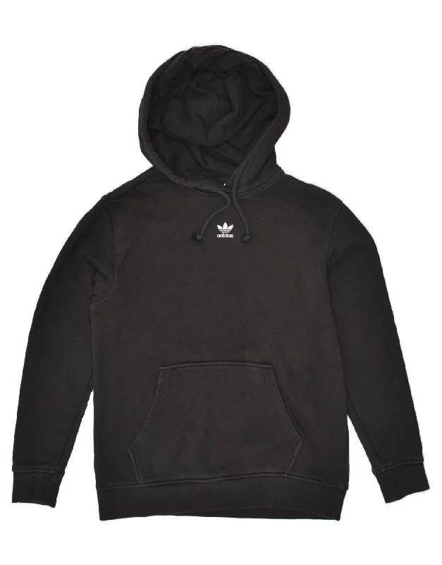 ADIDAS Womens Hoodie Jumper UK 10 Small Black Cotton Hoodie with Button Placket Classic Preppy