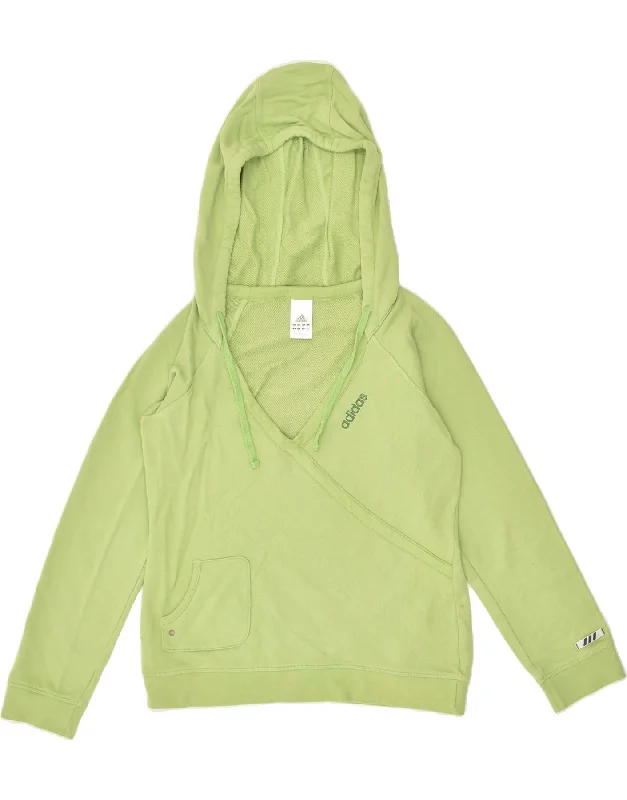 ADIDAS Womens Hoodie Jumper UK 14  Large Green Cotton Hoodie with Raw Hem Edgy Unfinished