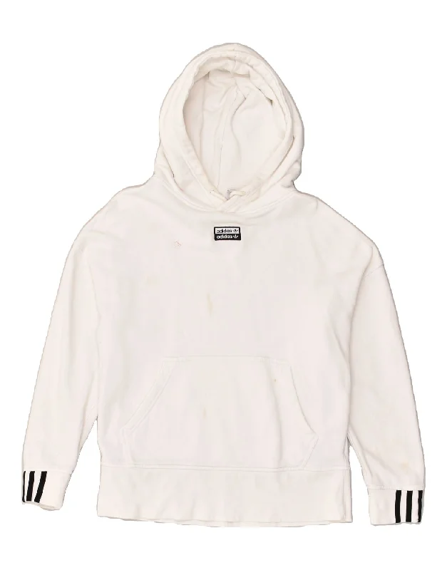 ADIDAS Womens Hoodie Jumper UK 6 XS  White Cotton Hoodie with Illustration Artistic Creative