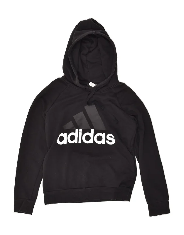 ADIDAS Womens Loose Fit Graphic Hoodie Jumper UK 8-10 Small Black Hoodie with Set-In Sleeves Structured Classic