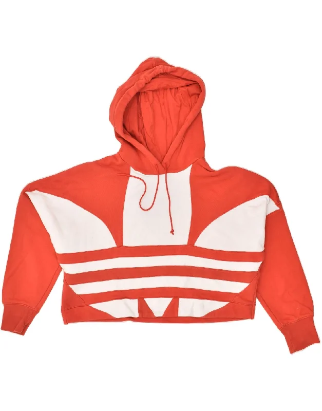 ADIDAS Womens Oversized Crop Hoodie Jumper UK 10 Small  Orange Cotton Hoodie with Turtle Neck Cozy Winter