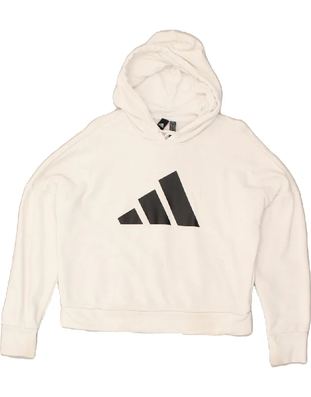 ADIDAS Womens Oversized Graphic Hoodie Jumper UK 8/10  Small White Cotton Hoodie with Emblem Brand Identity