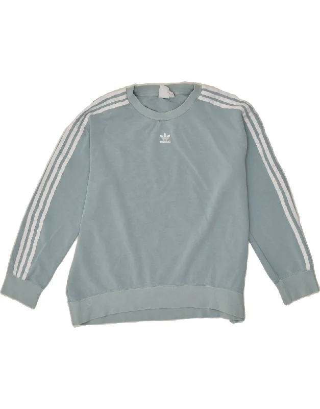 ADIDAS Womens Oversized Sweatshirt Jumper UK 10 Small Blue Cotton Hoodie with Puffed Sleeves Voluminous Trendy