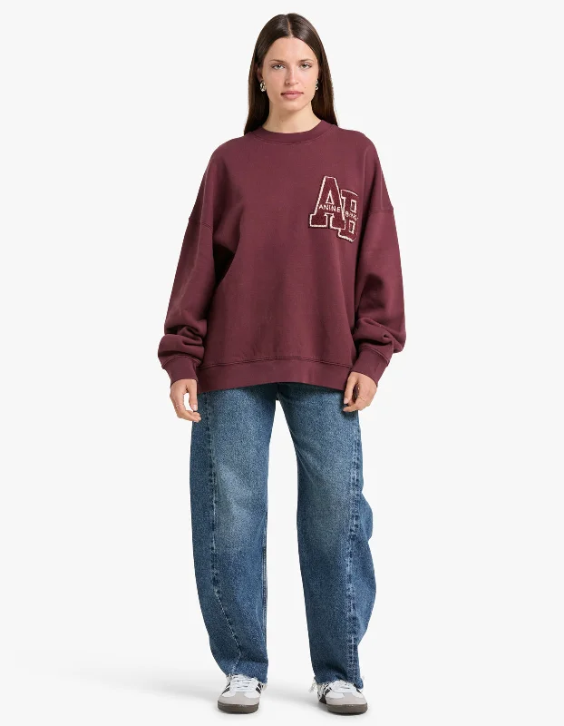 Miles Oversized Sweatshirt Letterman - Dark Burgundy Hoodie with Hem Elastic Stretchable Comfortable