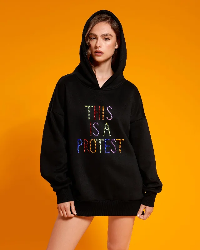 BB x Ashish This Is A Protest Hoodie Hoodie with Elastic Waist Stretchable Comfortable