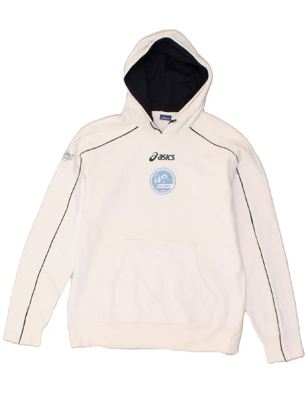 ASICS Womens Graphic Hoodie Jumper UK 16 Large White Cotton Hoodie with Relaxed Fit Easy Casual