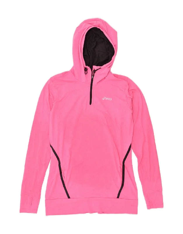 ASICS Womens Zip Neck Hoodie Jumper UK 14 Medium Pink Polyester Hoodie with Relaxed Fit Easy Casual