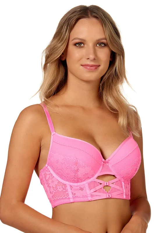 After Eden Stevie Bustier Bra, Fluorescent Pink Casual Bralette Set