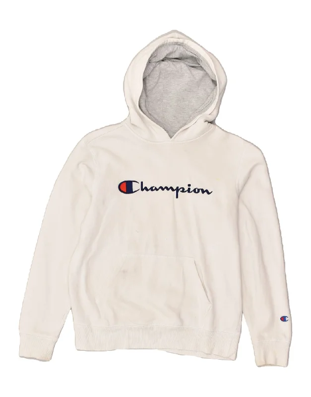 CHAMPION Womens Graphic Hoodie Jumper Large White Cotton Hoodie with Mesh Breathable Sporty