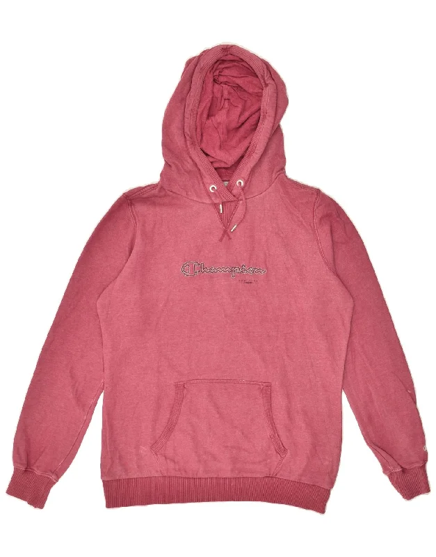 CHAMPION Womens Hoodie Jumper UK 14 Large Pink Cotton Hoodie with Hidden Zipper Minimalist Clean