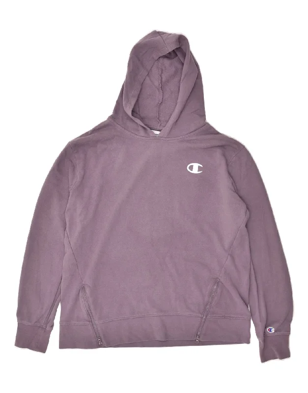 CHAMPION Womens Hoodie Jumper UK 14 Medium Purple Hoodie with Lining Warm Insulated