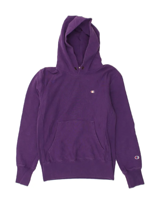 CHAMPION Womens Hoodie Jumper UK 16 Large Purple Cotton Hoodie with Tied Waist Feminine Flattering