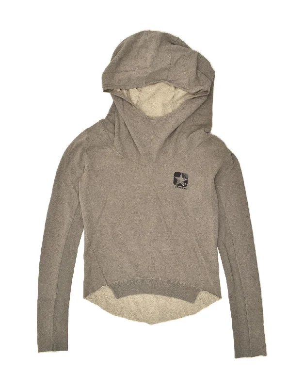 CONVERSE Womens Hoodie Jumper UK 14 Medium Grey Cotton Hoodie with Reflective Safety Nightwear