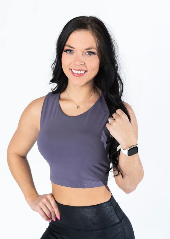 Slit Crop Bra | Ash Purple Active Wear Bra