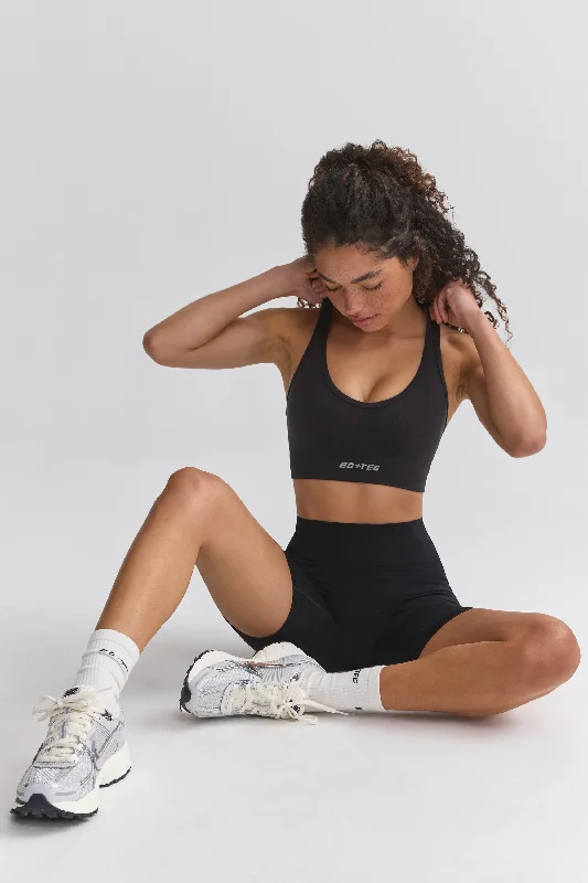 Define Luxe Halterneck Sports Bra in Jet Black Soft Mesh Bra