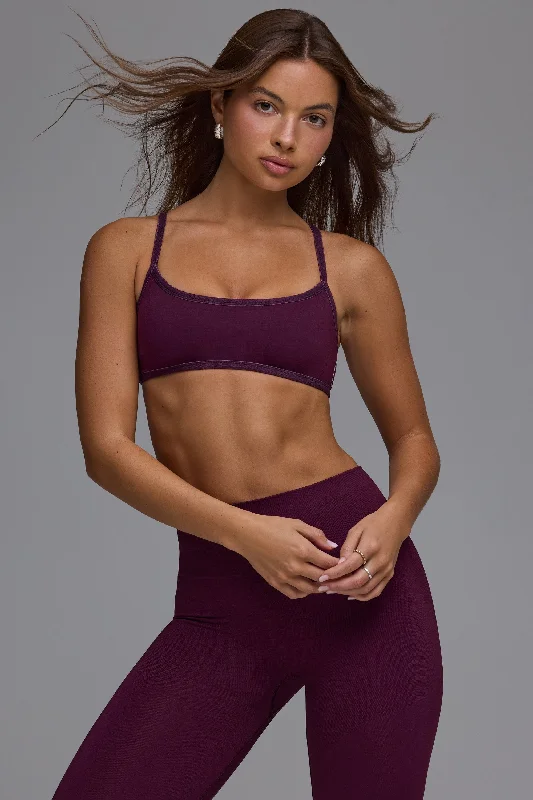 Define Luxe Multiway Open-Back Sports Bra in Grape Sleek Sports Bra