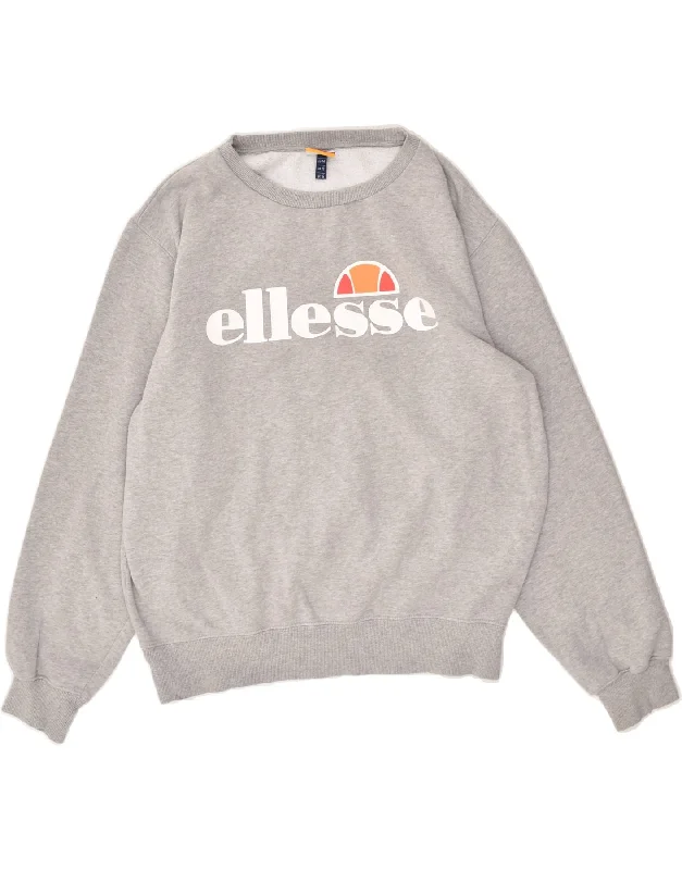 ELLESSE Womens Oversized Graphic Sweatshirt Jumper UK 16 Large Grey Cotton Hoodie with Rolled Sleeves Casual Relaxed