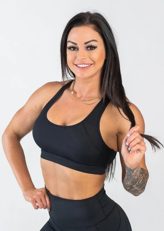 Empowered Laced Back Sports Bra | Black Push-Up Padded Bra