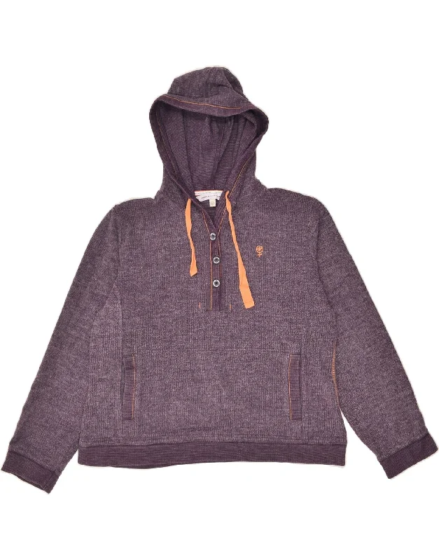 FAT FACE Womens Hoodie Jumper UK 16 Large Purple Cotton Hoodie with Ribbed Neckline Snug Warm