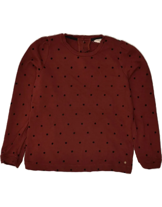 FAT FACE Womens Sweatshirt Jumper UK 10 Small Maroon Polka Dot Cotton Hoodie with Set-In Sleeves Structured Classic