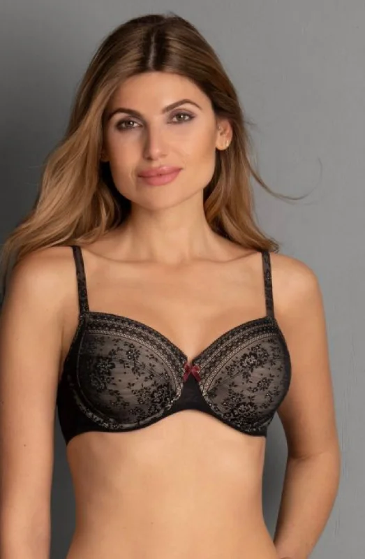 Fleur-5653 Underwire Bra -  Black Soft Mesh Bralette