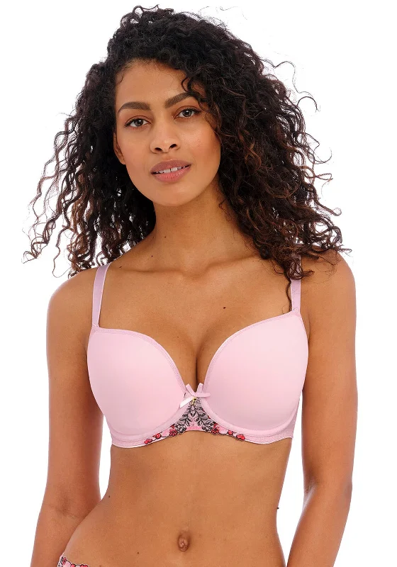 Freya Show Off Moulded Plunge Bra, Pink Adjustable Bra Straps