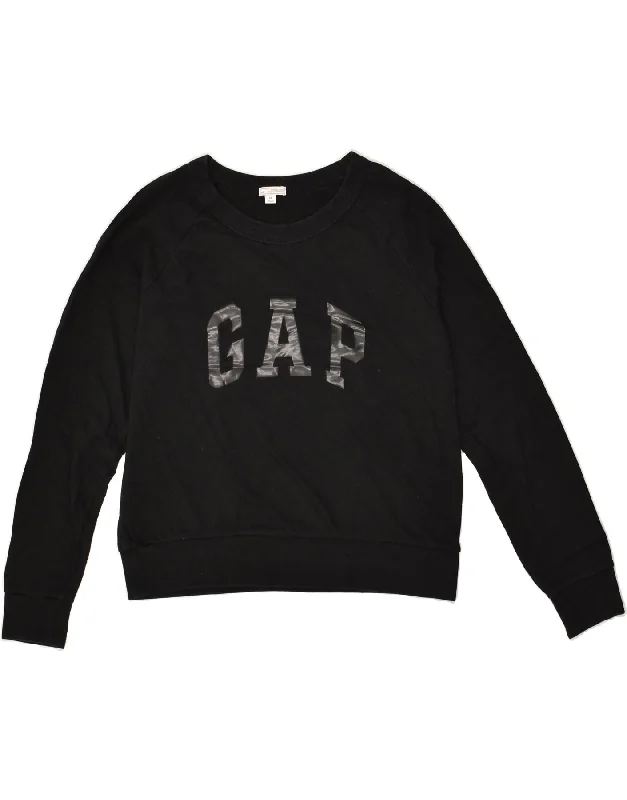 GAP Womens Graphic Sweatshirt Jumper UK 10 Small Black Cotton Hoodie with Gradient Ombre Colorful