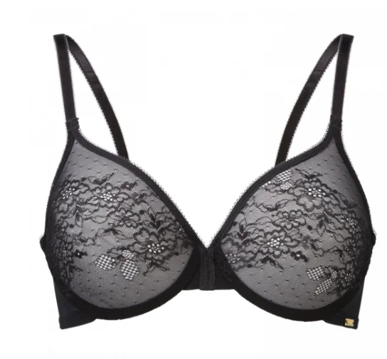 Glossies Lace Sheer Moulded Bra 13001-Black Classic Wire-Free Bra